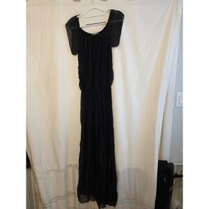 Made In Italy Jumpsuit Womens Small Black Chiffon Short Sleeve Elastic Waist